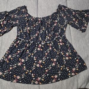 Navy Floral Off-Shoulder Blouse